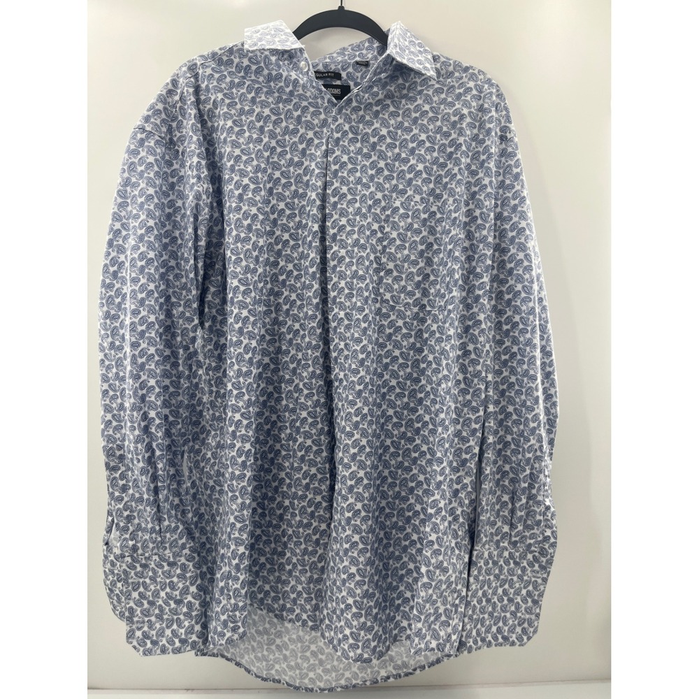 Stacy Adams Mens BlueWhitePaisley Dress Shirt Regular Fit 17.5 34/35 Long Sleeve